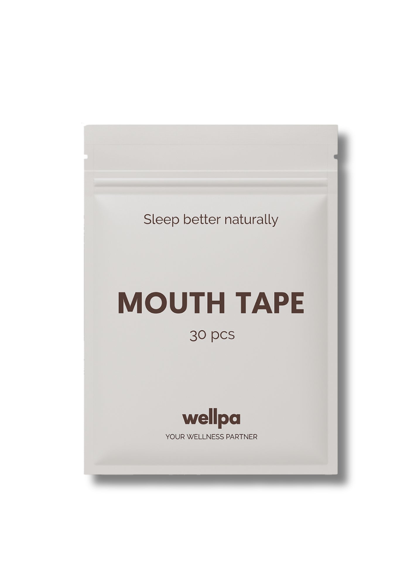 Package of mouth tape with text 'Sleep better naturally' and '30 pcs' on a white background,  brand Wellpa your wellness partner